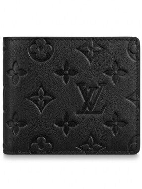 Men's Black Embossed Monogram Bi-Fold Wallet w/Box + Dust Bag
